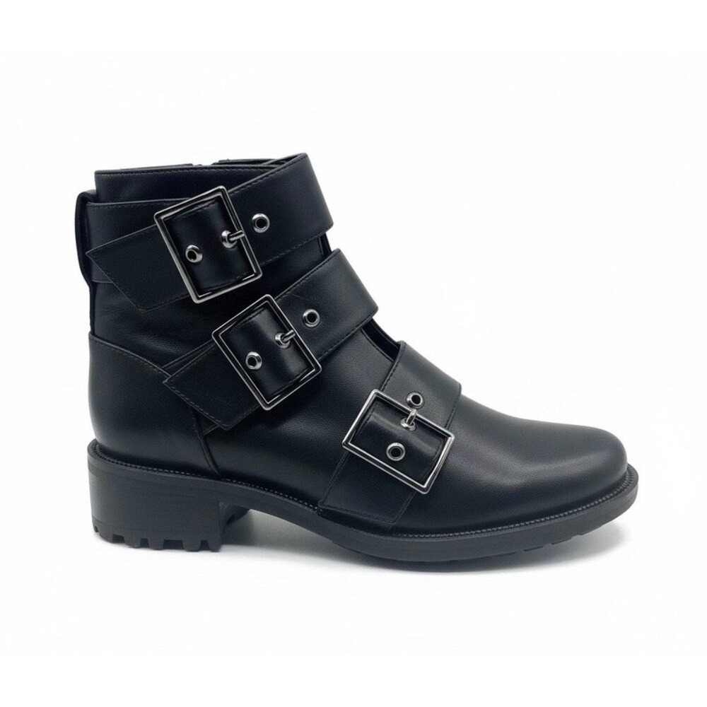 Blondo Boots Women 7 Black Waterproof Leather Triple Buckle Moto Ankle B7117 001